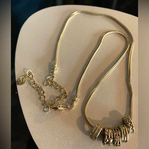 3 for $30 Gold Tone Chain Necklace with 5 Gold Tone Oval Textured Slides Signed - Picture 2 of 6